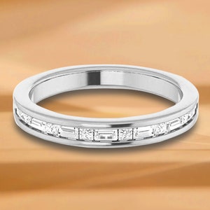 0.47 ct. Channel Set Baguette & Princess Cut Diamond Wedding Band - 14K/18K White, Yellow, Rose Gold and Platinum 950, Natural Diamonds Ring