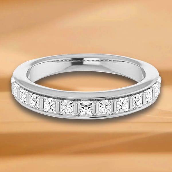 0.42 ct. Princess  Cut Diamond, Bar Set Wedding Band - 14K/18K White, Yellow, Rose Gold and Platinum 950, Natural Diamonds Anniversary Ring