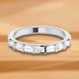0.72 ct. Bar Set Baguette Cut Diamond Wedding Band - 14K/18K White, Yellow, Rose Gold and Platinum 950, Natural Diamonds Anniversary Ring