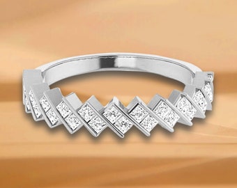 0.39 ct. Princess Cut Channel Set Diamond,Zig Zag Design Wedding Band-14K/18K White,Yellow,Rose Gold and Platinum 950, Natural Diamonds Ring