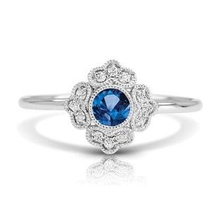 0.26 ct. Natural Blue Sapphire Ring With  0.24 ctw. Diamonds in 14K/18K White, Yellow, Rose Gold and Platinum | Vintage Sapphire Ring