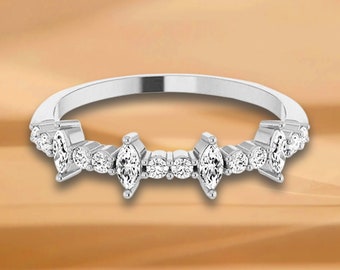 0.41 ct. Marquise And Round Diamond, Prong Set Wedding Band - 14K/18K White, Yellow, Rose Gold and Platinum 950, Natural Diamonds  Ring