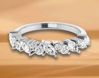 0.86 ct. Marquise And Round Diamond  Wedding Band - 14K/18K White, Yellow, Rose Gold and Platinum 950, Natural Diamonds Ring