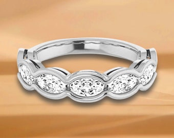 1.47 ct. Oval Cut Diamond Wedding Band - 14K/18K White, Yellow, Rose Gold and Platinum 950, Natural Diamonds Anniversary Ring
