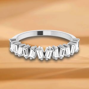 0.70 ct. Prong Set Baguette Cut Diamond Wedding Band - 14K/18K White, Yellow, Rose Gold and Platinum 950, Natural Diamonds Anniversary Ring