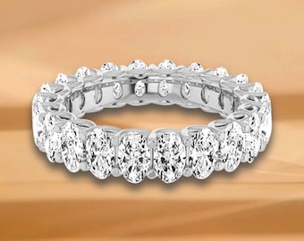 4.52 ct. Oval Diamond Eternity Band - 14K/18K White, Yellow, Rose Gold and Platinum 950, Unique Trellis Style Setting Natural Oval Eternity