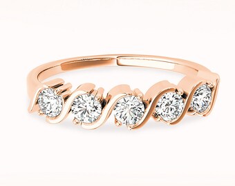 1.00 ctw Diamond Wedding Band - 14K/18k Solid Rose Gold | S Band Diamond Anniversary Ring | Modern Design