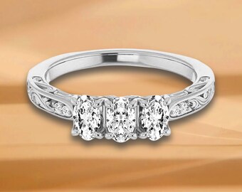 0.65 ct. Oval & Round Cut Diamond Filigree Accent Wedding Band-14K/18K White, Yellow, Rose Gold and Platinum 950, Natural Diamonds Ring