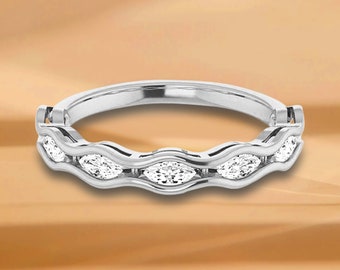 0.70 ct. Channel Set Marquise Diamond Curvy Wedding Band-14K/18K White, Yellow, Rose Gold and Platinum 950,Natural Diamonds Anniversary Ring
