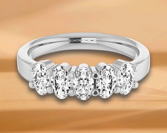 1.05 ct. Oval Cut Diamond Wedding Band - 14K/18K White, Yellow, Rose Gold and Platinum 950, Natural Diamonds Anniversary Ring