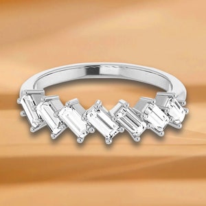 0.98 ct. Prong Set Baguette Cut Diamond Wedding Band - 14K/18K White, Yellow, Rose Gold and Platinum 950, Natural Diamonds Anniversary Ring