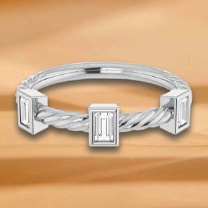 Rope Design Bar Set Baguette Cut Diamond Wedding Band - 14K/18K White, Yellow, Rose Gold and Platinum 950, Natural Diamonds Anniversary Ring