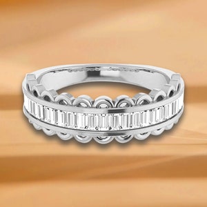 0.62 ct. Channel Set Baguette Cut Diamond Wide Wedding Band - 14K/18K White, Yellow, Rose Gold and Platinum 950, Natural Diamonds Ring