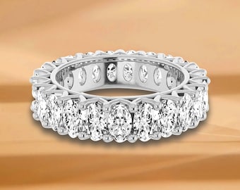 4.83 ct. Oval Diamond Eternity Band - 14K/18K White, Yellow, Rose Gold and Platinum 950 , Shared V Prong Natural Oval Diamond Eternity Ring