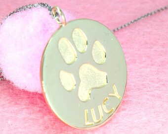 14k or 18k Gold Dog Paw Necklace | Dog Memorial Jewelry | Pet Memorial Jewelry | Custom Name Dog Paw Necklace | Dog's Paw Name Necklace