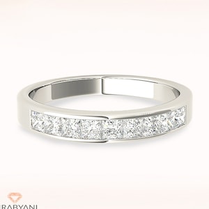 1.00 ctw Princess Cut Diamond Wedding Band - 14K/18k Solid White Gold/Platinum| Channel Set Diamond Wedding Anniversary Ring | Invisible Set