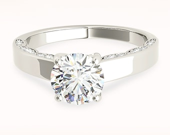 1.25 ctw G-SI1 GIA Certified Diamond Solitaire Engagement Ring - 14K/18K White Gold, Yellow Gold or Platinum, Fancy Diamond Band