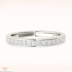 1.30 ctw Princess Cut Diamond Wedding Band - 14K/18k Solid White Gold/Platinum | Channel Set Diamond Wedding Anniversary Ring |Modern Design