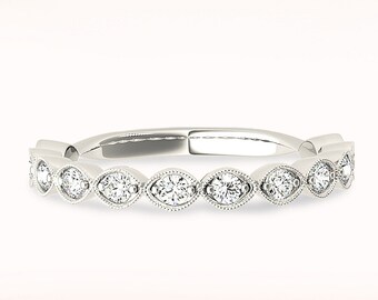 0.40 ctw Diamond Wedding Band - 14K/18k Solid White Gold / Platinum | Prong Set  Diamond Anniversary Ring | Milgrain Design