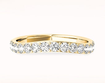 0.70 ctw Diamond Wedding Band - 14K/18k Solid Yellow Gold | Curved band | Diamond Wedding Anniversary Ring | Modern Design