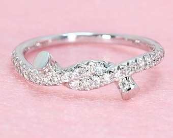 0.24 ctw. Diamond Knot Ring - 18k White Gold | Diamond Knot Band | Natural High Quality Diamonds | Round Brilliant Diamonds Knot Style  Ring