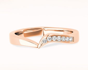Diamond Wedding Band - 14K/18k Solid Rose Gold | Curved band | Diamond Wedding Anniversary Ring | Modern Design