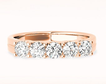 0.75 ctw Diamond Wedding Band - 14K/18k Solid Rose Gold | Prong Set Diamond Anniversary Ring | Modern Design