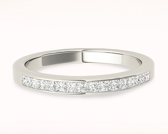 Diamond Wedding Band - 14K/18k Solid White Gold / Platinum | Channel Set Princess Cut Diamond Wedding Anniversary Ring | Modern Design