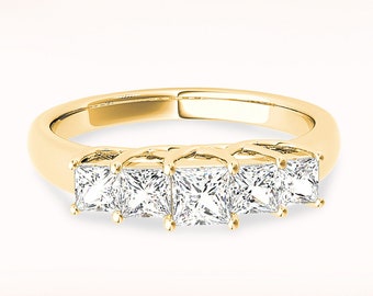 0.54 ctw Princess Cut Diamond Wedding Band - 14K/18k Solid Yellow Gold | Prong Set Diamond Wedding Anniversary Ring | Modern Design
