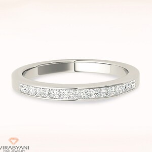 Diamond Wedding Band - 14K/18k Solid White Gold / Platinum | Channel Set Princess Cut Diamond Wedding Anniversary Ring | Modern Design