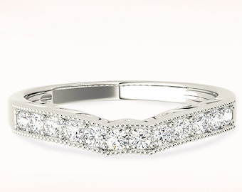 0.25 ct. Natural Diamond Vintage Inspired Wedding Band, Curved band Art Deco Diamond Wedding Anniversary Ring