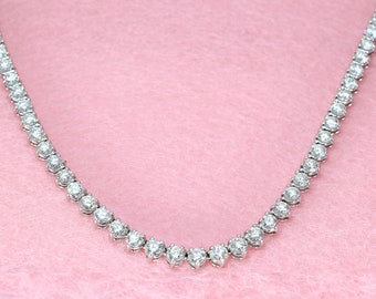 10.00 ctw Diamond Tennis Necklace - 14k White Gold | 3 Prong Tennis Diamond Necklace | Modern Timeless Diamond Necklace