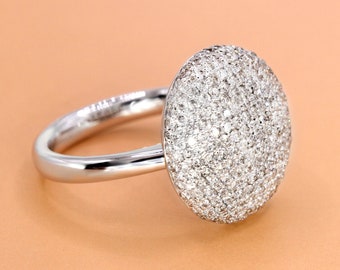 1,41 ct. Naturalny okrągły pierścionek z brylantami w kopule z 14-karatowego białego złota, pierścionek z brylantami w oprawie Micropave, wzór kopuły, diamenty 3D WYPRZEDAŻ