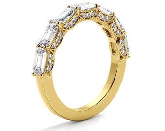 3.01 ct. Emerald Cut Diamond Ring, Anniversary Ring, Half Way Wedding Band