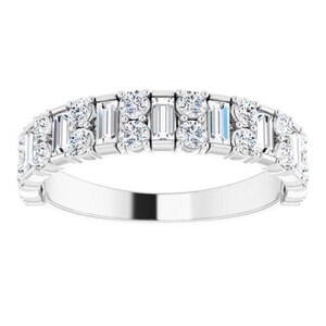 1.14 ct. Straight Baguette & Round Cut Diamond Wedding Band - 14K/18K White, Yellow, Rose Gold and Platinum 950, Natural Anniversary Ring