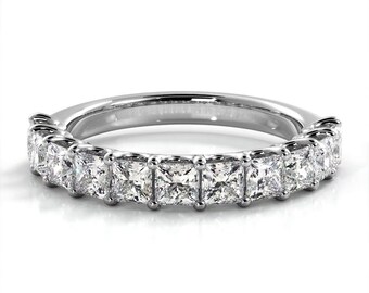 1.71 ct Princess Cut Diamond Band , 11 Stone Anniversary Ring, U Setting Princess Diamond Ring