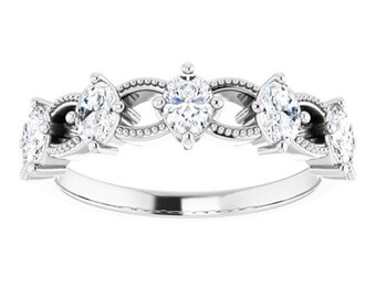 0.90 ct. Oval Cut Diamond Wedding Band Milgrain Accent -14K/18K White, Yellow, Rose Gold and Platinum 950, Natural Diamonds Anniversary Ring