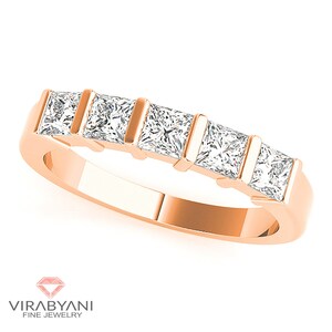 1.30 ctw Princess Cut Diamond Wedding Band 14K/18k Solid Rose Gold Bar Set Diamond Wedding Anniversary Ring Modern Design image 3