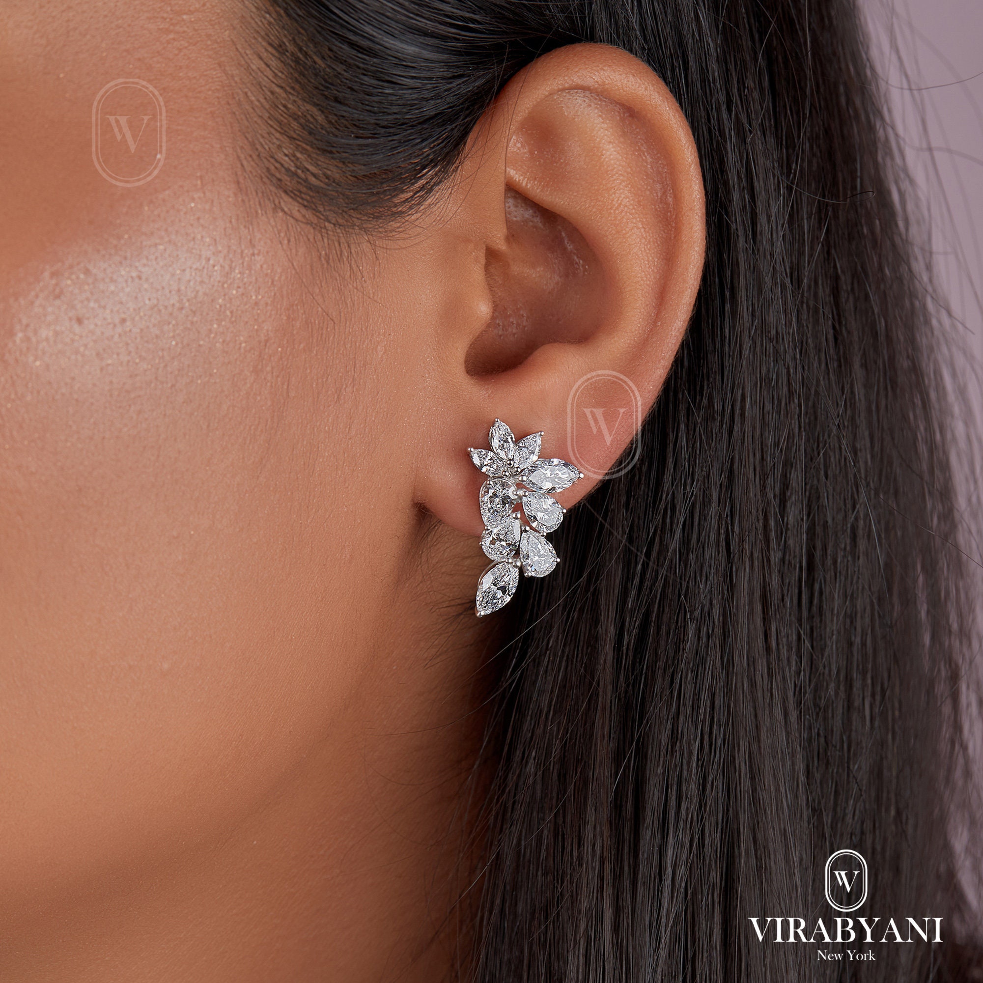 5.33 Ctw Marquise and Pear Shape Diamond Earrings - 14k