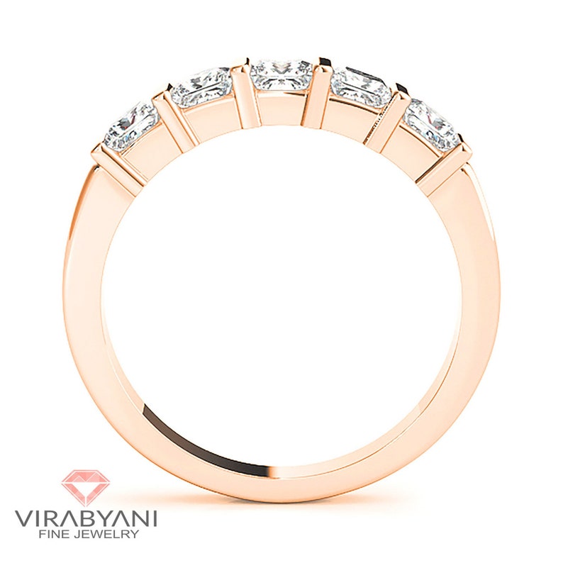 1.30 ctw Princess Cut Diamond Wedding Band 14K/18k Solid Rose Gold Bar Set Diamond Wedding Anniversary Ring Modern Design image 4