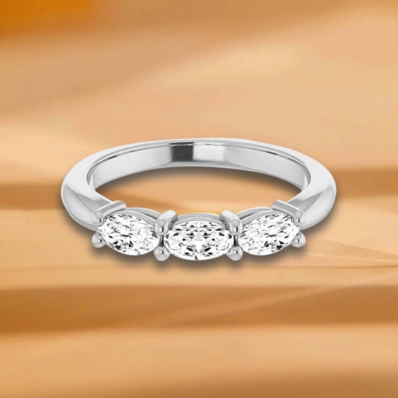 East West Set Oval Cut Diamond Stone Wedding Band 14K/18K  White, Yellow, Rose Gold and Platinum 950, Natural Diamonds Ring