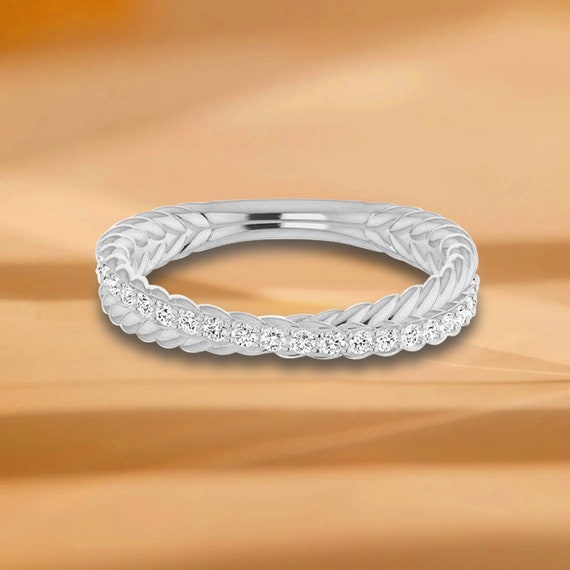 ロープデザインツイストダイヤモンド結婚指輪 - 14K/18Kホワイト 