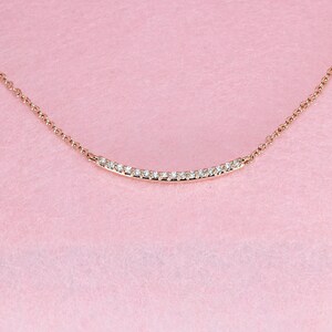 0.27 ctw Diamond Necklace - 14k Rose Gold | Youth Curved Line Diamond Necklace  | Diamond Bar Necklace | Minimalist Necklace Pendant