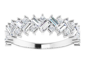 1.12 ct. Princess & Straight Baguette Cut Diamond Wedding Band - 14K/18K White, Yellow, Rose Gold and Platinum 950, Natural Diamonds Ring