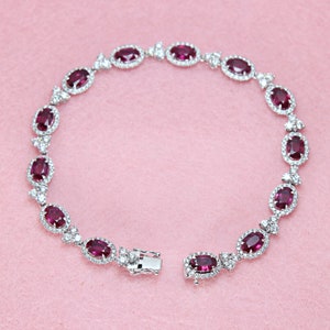7.02 ctw. Genuine Ruby and 2.74 ctw Diamond Halo Bracelet - 18K White Gold | Ruby Bracelet | Oval Ruby and Diamond Bracelet