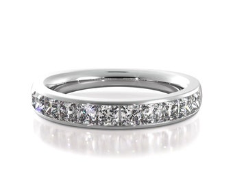 1.10 ct. Princess Cut Diamond Wedding Band, Half Way Design Classic Anniversary Ring