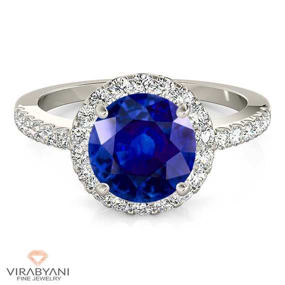 2.41 カラットの本物のブルー サファイア ハロー リング、0.45