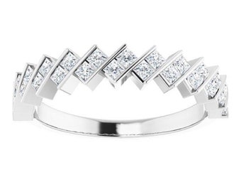0.39 ct. Princess Cut Channel Set Diamond,Zig Zag Design Wedding Band-14K/18K White,Yellow,Rose Gold and Platinum 950, Natural Diamonds Ring