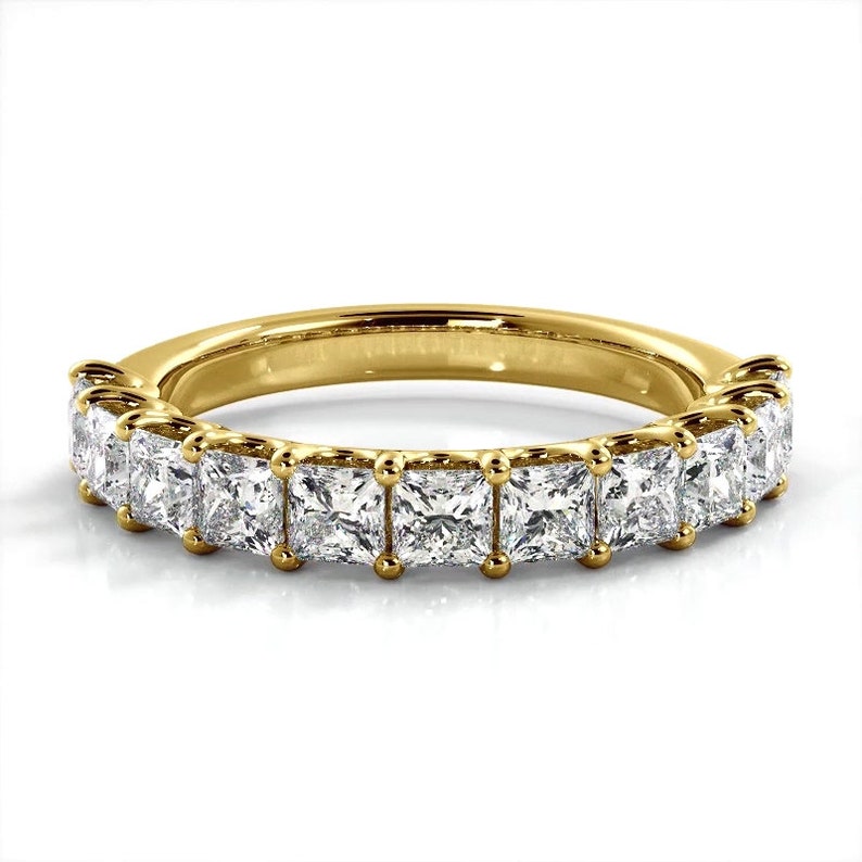 1.71 ct Princess Cut Diamond Band , 11 Stone Anniversary Ring, U Setting Princess Diamond Ring image 3