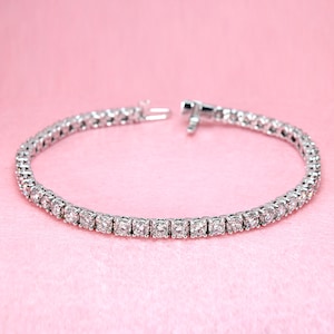 5.56 ctw. Diamond Tennis Bracelet - 14K White Gold | Tennis Style Diamond Bracelet | Four Prong Set Tennis Fine Bracelet | Top Bracelets